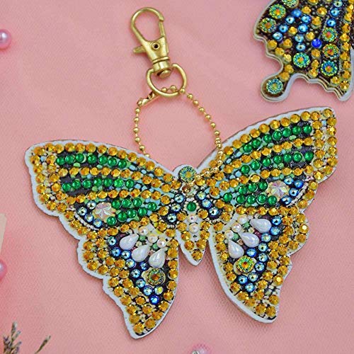 5D DIY Diamond Painting Keychain, Mosaic Making Full Drill Special Shape Diamond Painting Kit for Bags, Smartphone Straps (Butterfly)