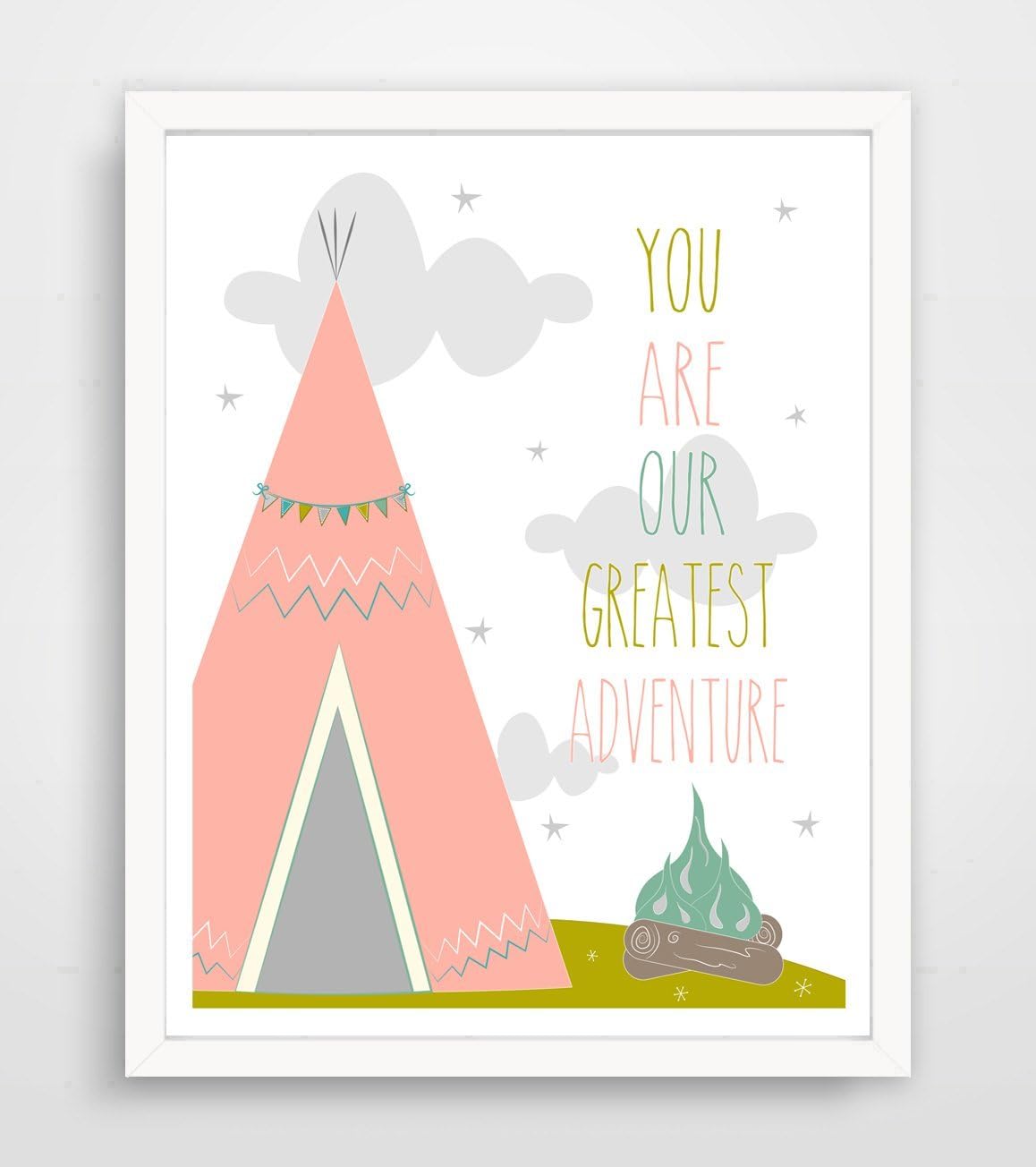 You Are Our Greatest Adventure - Pink TeePee and Campfire Print **Frame Not Included**