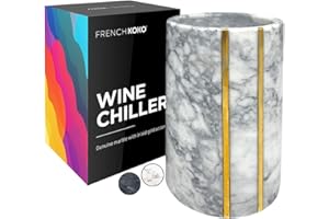French KOKO Marble Stone Single Wine Chiller Bucket Champagne Chiller Bucket Gold Accent Marble Utensil Holder Wine Cooler Beverage Bottle Holder Bar Cart Accessories Gift Kitchen Decor Chillers White