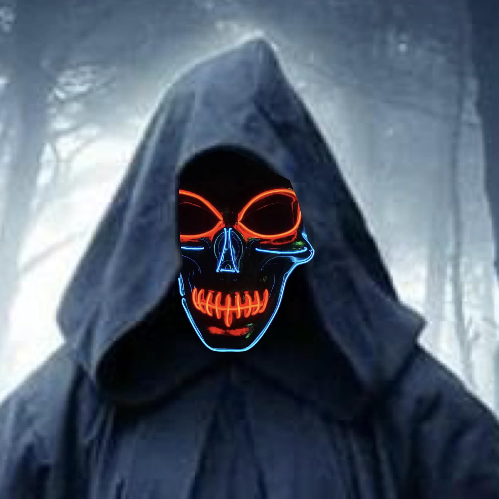 SOUTHSKY LED Mask Spooky Full Skull Face Horror Masks Neon Light Up Glowing Night For Halloween Grim Reaper Spooktacular Costume Cosplay Party