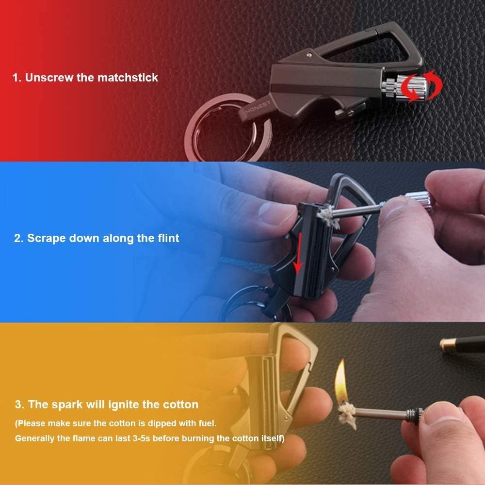 Lampelc Keychain Flint Metal Matchstick Fire Starter Bottle Opener