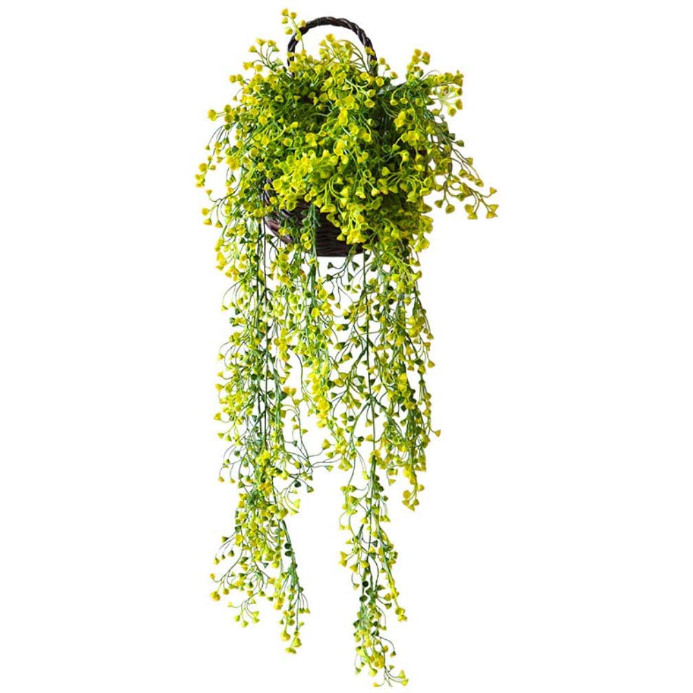Shiwaki 2Pcs Imitation Admiralty Willow Wall Hanging Rattan Flower Vine Wall Home Garden Wedding Decor Vine (Yellow)