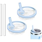 2 Pack 30 oz Tumbler Flip Straw Lid Replacement Compatible for Stanley Quencher, Leak Proof Lid Replacement for 30 OZ Stanley H2.0 FlowState Tumbler,Spill Proof Splash Reusable (Sky Blue)