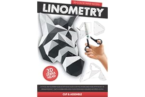 Linometry - 3D Zebra Paper Model: A cut, fold, and glue paper model activity book. Build a low-poly animal head model with th
