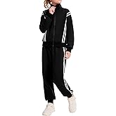 Hvididan Girls Clothing Sets 2 Piece Outfits Athletic Sweatsuits Contrast Striped Jacket Jogger Sets Track Suits 5-14Y