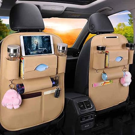 Amazon Sxlfdllプレミアム車後部座席オーガナイザー トレイ Puレザー後部座席車 収納 タブレットホルダーティッシュボックスマルチポケットなど子供用おもちゃ本ボトルドリンク 2個 E シートカバー 車 バイク