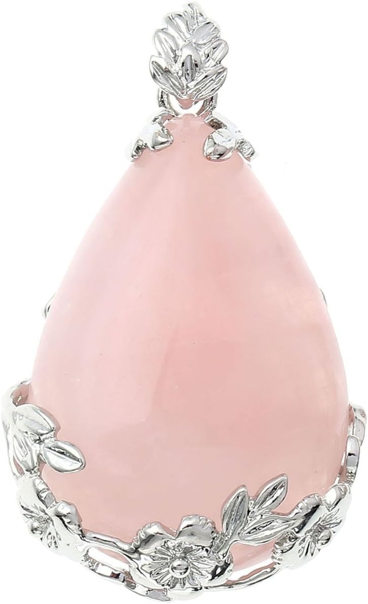 JS Direct 1pc Crystals Stones Teardrop Dangle Bead Pendant for Necklace Making, Natural Amethyst Rose Quartz Turquoise Opalite Agate (Natural Rose Quartz)