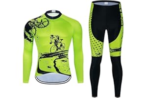 SUDUSUDO Men's Cycling Jersey Set Long Sleeve Cycling Clothing Road Bike Shirts Bicycle Jersey with 20D Gel Padded Long Pants