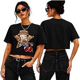 Betty Boop Womens Graphic Tees Short Sleeve Crewneck Cropped &amp; Full Shirt | Officially Licensed, Iconic Betty Boop, Soft Cotton Fabric, Comfortable Relaxed Fit, Retro Design, Great Gift for Fans