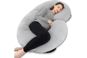INSEN Pregnancy Pillow for Sleeping, Maternity Pillow with Jersey Cotton Cover,C Shaped Body Pillow for Pregnant Women(Grey Jersey)