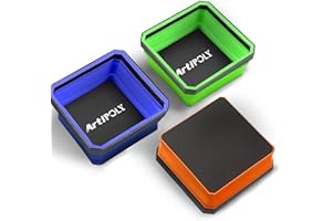 ARTIPOLY Collapsible Magnetic Parts Tray Set, 3 Pack Foldable Silicone Magnetic Tool Trays for Bolts Screws Nuts & Small Metal Parts, 4.5” Upgraded Square Silicone Bowls with Dual-Sided Magnetic Base