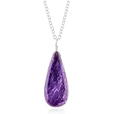 Natural Charoite Crystals Pendant Necklace, Pear Cabochon Gemstone, Energy Healing Crystals, Birthday, Gift for Her, Gemstone Jewelry 18 inch AAA+ Quality (charoite)