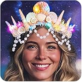 Unicra Light Up Mermaid Crown and Tiaras Silver Shell Headband Pearl Beach Headpiece Bridal Wedding Hair Accessories for Women and Girls
