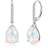 Leverback Opal Dangle Earrings 14k White Gold/Yellow Gold Plated Drop Earrings for Women Teardrop Earrings Elegant Jewelry Gifts