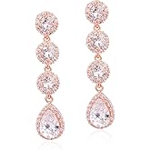Women's Cubic Zirconia Bridal Earrings - Elegant Long Wedding Party Prom Earring for Bride Bridesmaids Crystal CZ Rhinestone Chandelier Statement Dangle Drop Earrings for girls