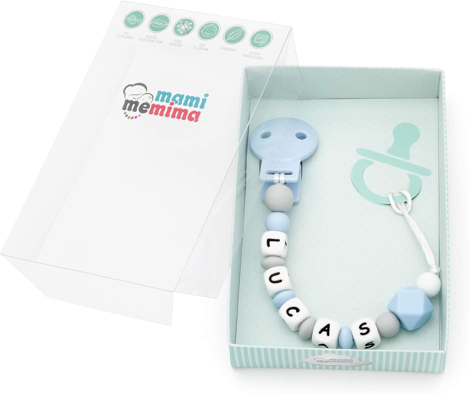 Bebe Et Puericulture Attaches Sucettes Estiloss Com Mami Me Mimasweet Blue Anneau De Dentition Attache Tetine Personnalisee Silicone Attache Sucette Personnalisee