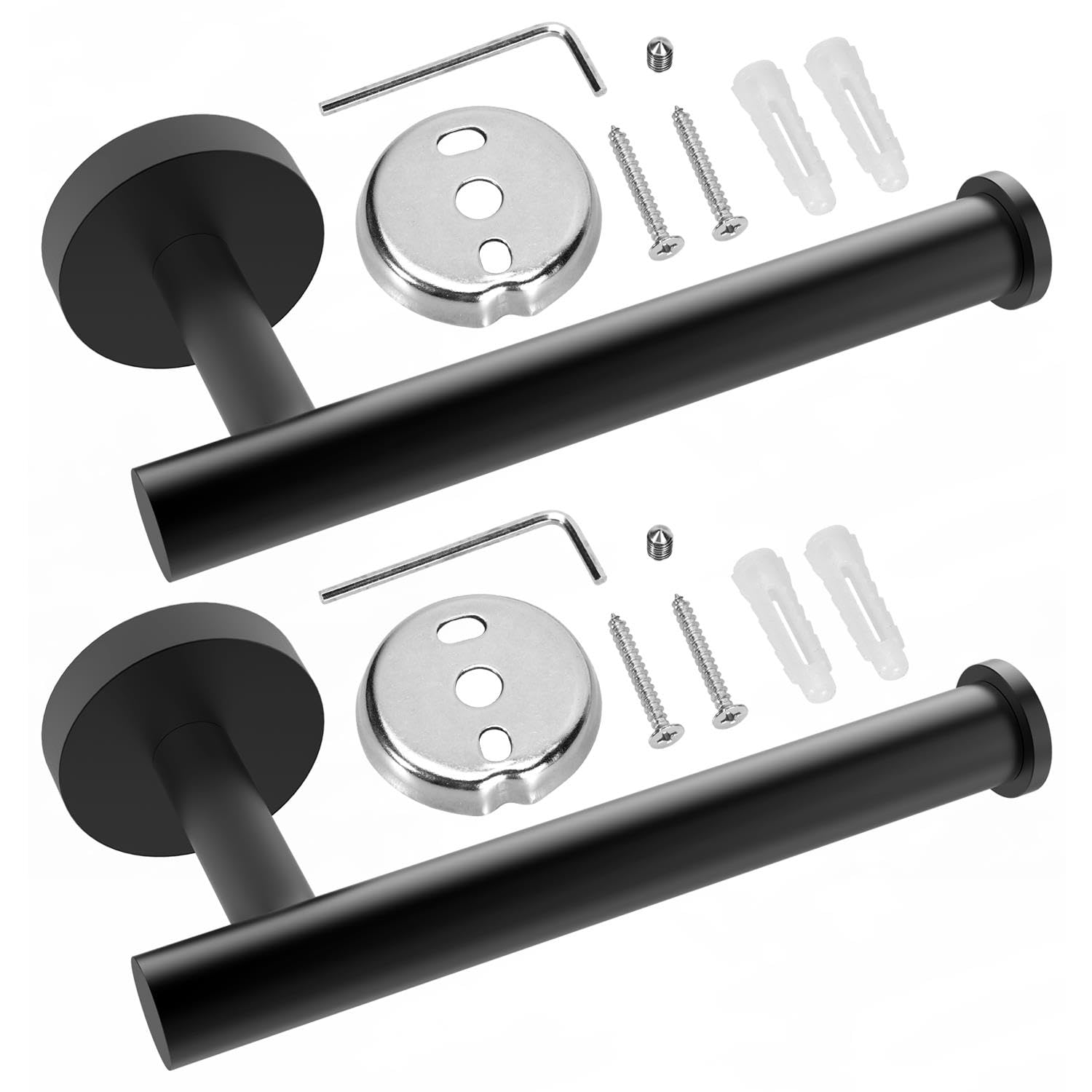 Vinsani 2PK Toilet Roll Holder Dispenser Wall Mounted Stainless Steel Minimalist Modern Style Rust Resistant Rotate Proof Toilet Paper Holder for Bathroom & Kitchen – Matte Black