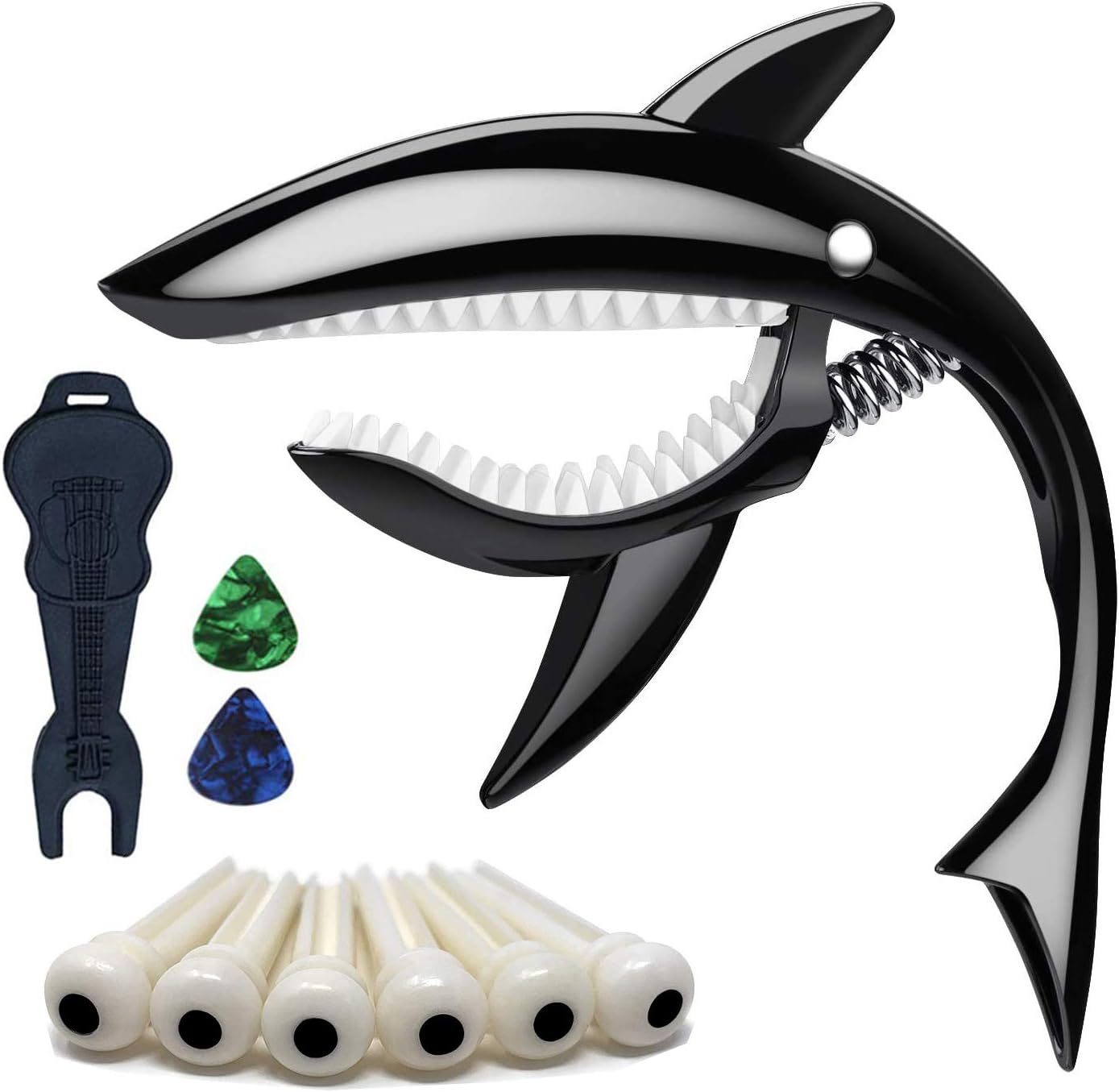 Shark Guitar Capo for Acoustic and Electric Guitar Shark Capo-Made of Zinc Alloy for 6 String Guitar Has a unique cool beauty and Easy to fit on the guitar(Black)