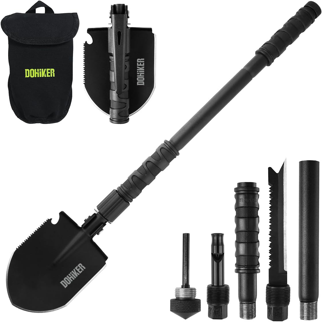 dohiker Roll over Image To Zoom in Military Folding Snow Shovel Survival Gear Entrenching Tool with Carrying Pouch Metal Handle