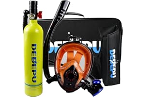 DEDEPU 1L Oxygen Tank,Scuba Diving Tank Set, Scuba Diving Tank Mini Diving Cylinder with Snorkel Mask Simple Breathing Diving Equipment Emergency Spare and Snorkeling Equipment Set for Diver (Green)