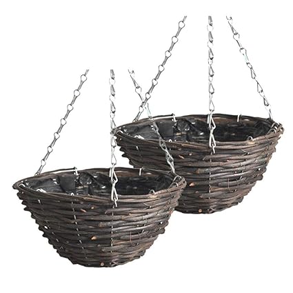 Generic 2PCS Hanging Basket Planter Rattan Round Hanging Planter Basket Self- Watering Flower Hanging Pot for Patio Patio Decor