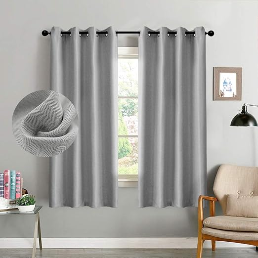 Amazon Com Curtains 54 Inch Grey Textured Herringbone Curtains