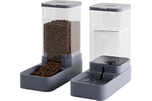 Tokenkuko Automatic Cat Feeder and Water Dispenser with Pet Food Bowl,Gravity Food Feeder and Waterer Dispenser in Set for Small Medium Dog Puppy Kitten Rabbit Bunny Large Capacity(3.8L x 2)