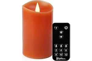 Softflame Christmas Decor Flameless LED Candles with Remote Control, 3"x 5"Battery Operated Pillar Real Wax with Timer for Christmas Decorations, Pumpkin Orange Candle