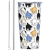 JASROTAO Cat Pattern Tumbler, Kitten Breed 20oz Stainless Steel Insulated Travel Tumblers,Travel Coffee Mug with Lid and Straw Cups Gifts for Women Men