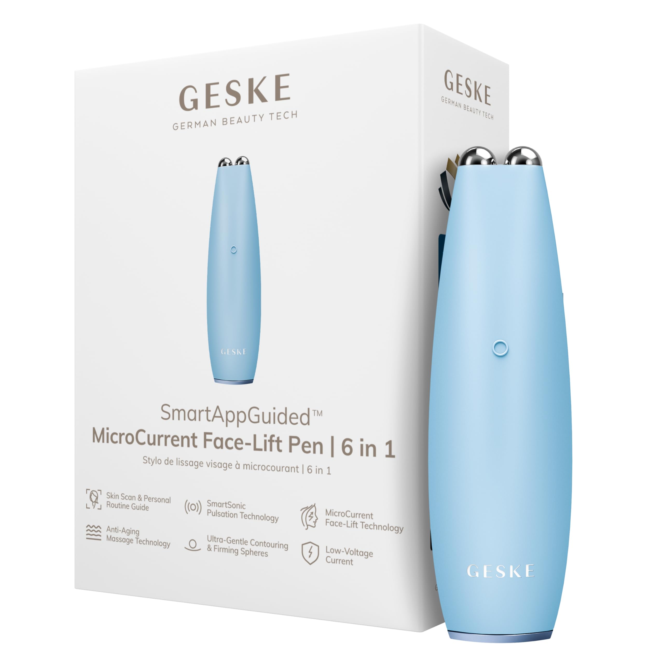 GESKE SmartAppGuided™ MicroCurrent Face-Lift Pen | 6 in 1 | Anti-aging device | Instant face lift | Skincare tool | Remove wrinkles for firm & youthful skin | Advanced smoothing facial firmer
