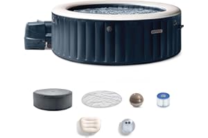 INTEX PureSpa Plus 6 Person Round Inflatable Hot Tub, Bubble Massage Spa Set, Energy Efficient & Saltwater Compatible (Cell N