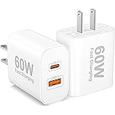 USB C Charger Block, 2-Pack 60W Dual Port USB-C Power Adapter Type C Wall Charger Plug Fast Charging Block Brick Cube for iPh
