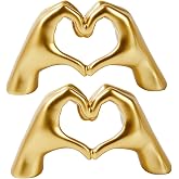 OTARTU 2 Pack Golden Heart Hands Decoration, Mini Modern Love Gesture Statue Finger, Abstract Art Sculpture Resin Home Wedding Decoration