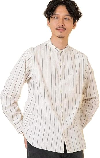 Amazon コーエン Coen テキサスコットンストライプバンドカラーシャツ 2190 Natural 21 X Large シャツ 通販