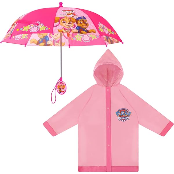 Huhumy 4-Piece Unicorn Rain Gear Set For Girls - Poncho, Umbrella & Shoe Covers, Ages 5-10, Pink (Size XL)