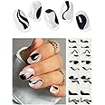 AutyaMee Semi Cured Gel Nail Strips (Black Line), 20 Pcs Gel Nail Wraps, Stickers, UV Light Required, Salon Quality, Long Lasting