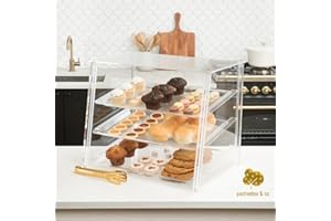 PASTREEBOX & CO.™ Acrylic Pastry Display Case Countertop with Serving Tong | Commercial Donut Bakery Display Case with Removable Lid and Tray | Dessert Display Case - 21" x 16" x 17" (3 Tier)