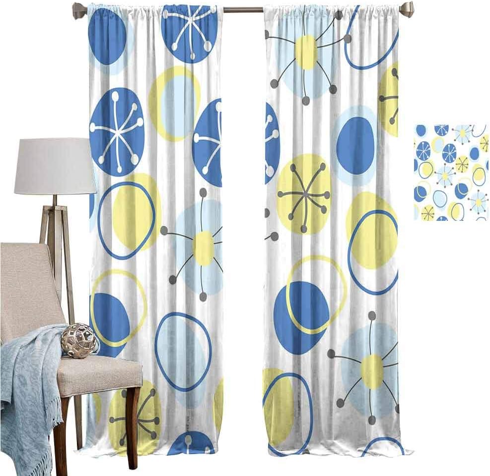 Rod Pocket Window Curtain Yellow and Blue Random Doodle