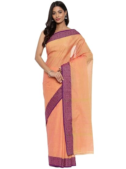 Womens Pure Cotton Saree With Blouse (CCOPSC9190_Orange)