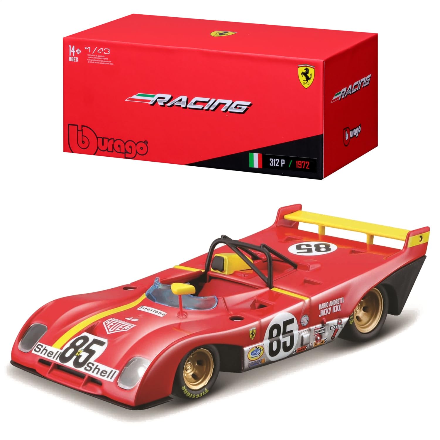 Bburago FERRARI RACING 312 P 1972 Super Car – 1:43 Scale – Incredibly Detailed Die-Cast Replica Collectible Model Vehicle, Red