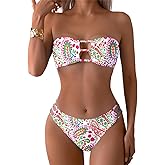 Tainehs Women's Two Piece Strapless Bikini Sets Bandeau Cutout Swimsuit High Cut Bathing Suits