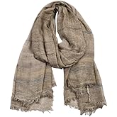 Kangqifen Unisex Striped Soft Scarf Cotton Linen Lightweight Large Scarves 75 x 35 inches