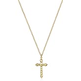 Fettero Cross Necklace Faith Pendant 14K Plated Dainty Chain Minimalist Simple Tiny God Lords Prayer Religious Jewelry