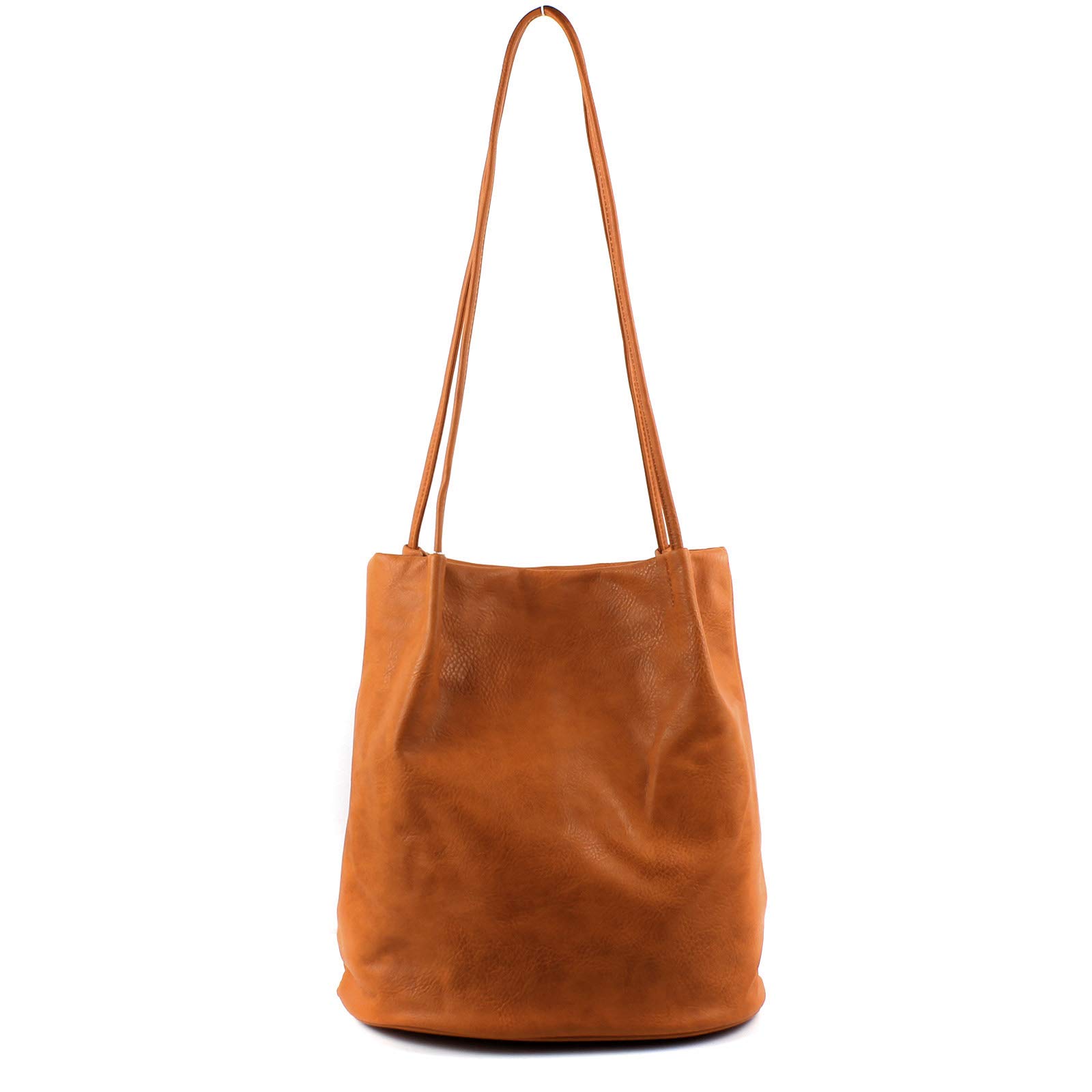 AOSSTA Womens Tote Bag Fashion Designer Medium Size Plain Soft Faux Leather Hobo Shoulder Handbag Bucket Bags (A6773 Brown)