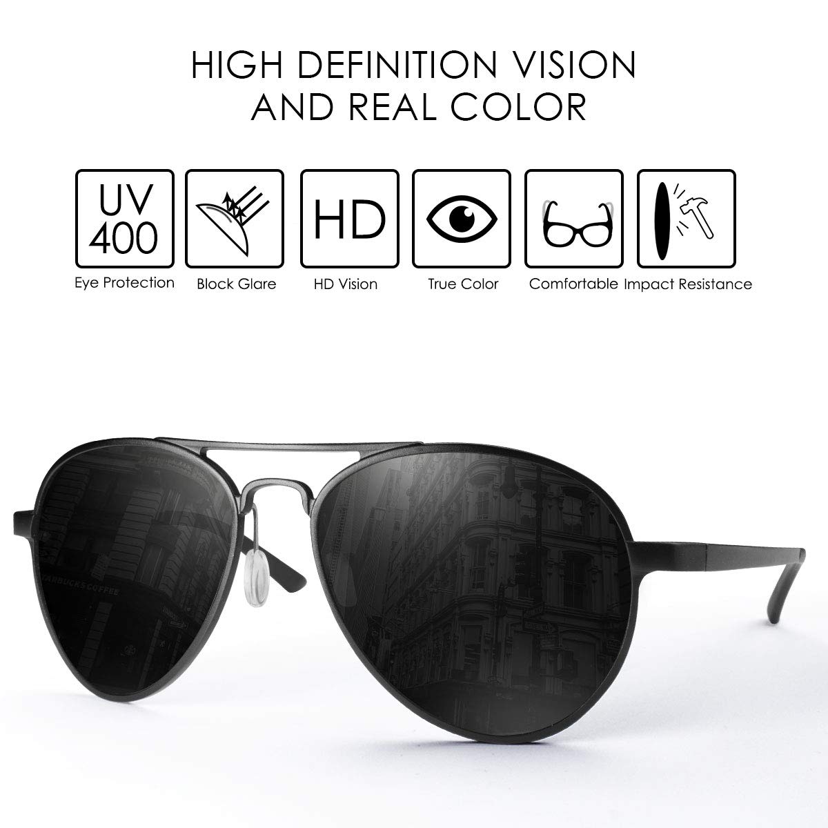 CHEREEKI Gafas de sol Hombre polarizadas, Gafas de Sol Aviador Hombres Mujeres Protección UV400 para Conducción Verano Deportes Moda Gafas de sol (Oscuro-Gris)