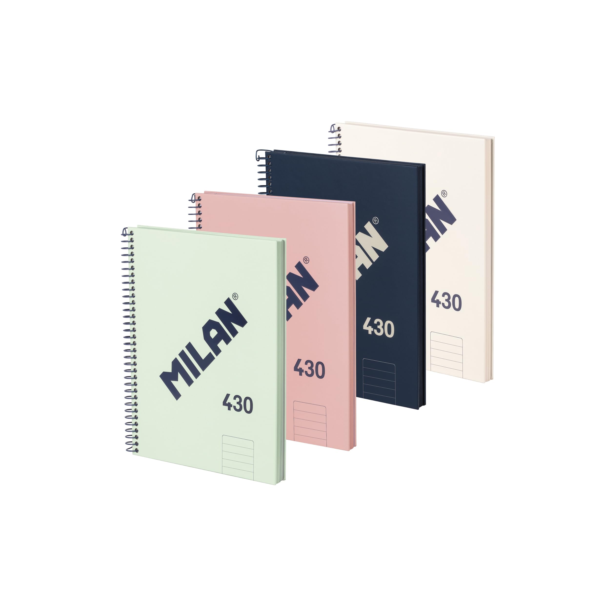 MILAN Pack of 4 A5 Hardcover Notebooks, Lined Paper (7 mm), 80 Sheets of 95 g/m², Rubber Collection 430