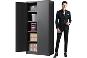 BIZOEIRON Metal Garage Storage Cabinets with Lock, 72" Black Storage Cabinet with Doors and Shelves, Heavy Duty Steel Tool Cabinets for Home Office, Warehouse, Gym, Classroom (Black)