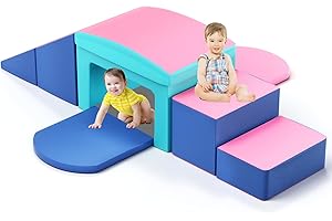 SURPCOS Foam Climbing Blocks for Toddlers - Soft Play Set for Toddlers 1-3 - Climbing Toys - Baby Climbing Gym - Great for All Ages (6 Pc Blue&Pink Blue Soft Play Area Set)