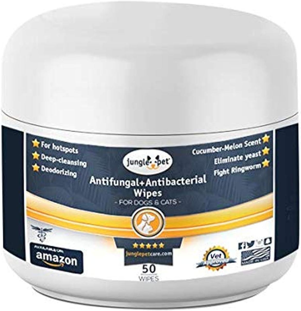 Antifungal + Antibacterial Medicated Wipes for Dogs & Cats - with Ketoconazole & Chlorhexidine - for Hot Spots, Ring Worm, Itch & Irritation : Pet Supplies