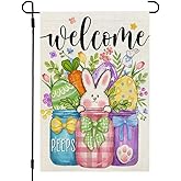 CROWNED BEAUTY Easter Garden Flag Floral Mason Jar 12x18 Inch Double Sided for Outside Small Burlap Holiday Welcome Yard Flag